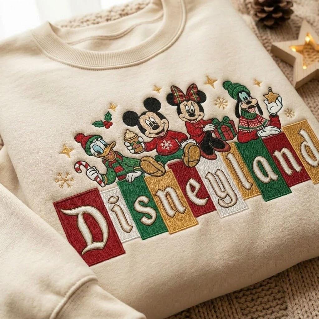 Embroidered Disney Christmas Sweatshirt with Mickey and Friends – Magical Disneyland Holiday Park Vacation Crewneck Shirt - photo 2