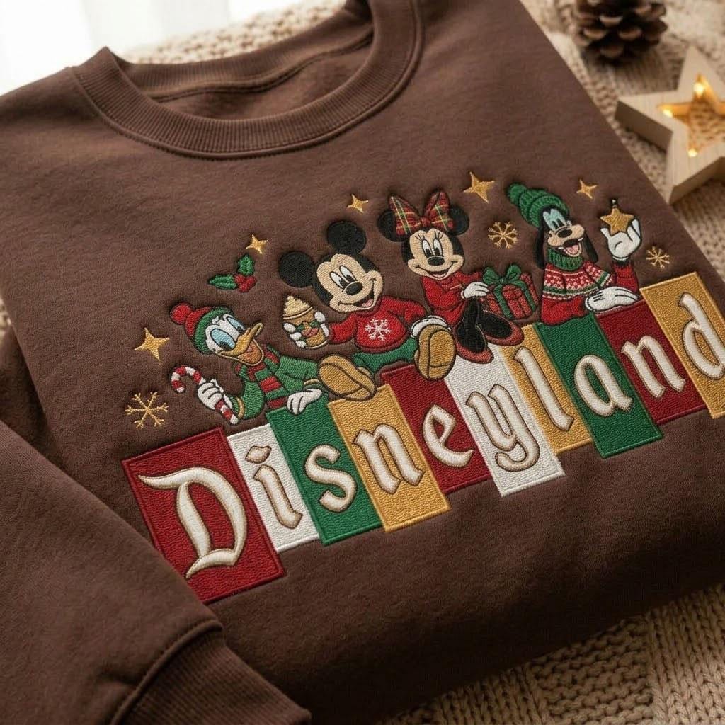 Embroidered Disney Christmas Sweatshirt with Mickey and Friends – Magical Disneyland Holiday Park Vacation Crewneck Shirt - photo 3