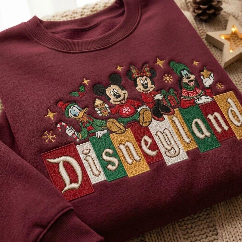 Embroidered Disney Christmas Sweatshirt with Mickey and Friends – Magical Disneyland Holiday Park Vacation Crewneck Shirt - photo 4