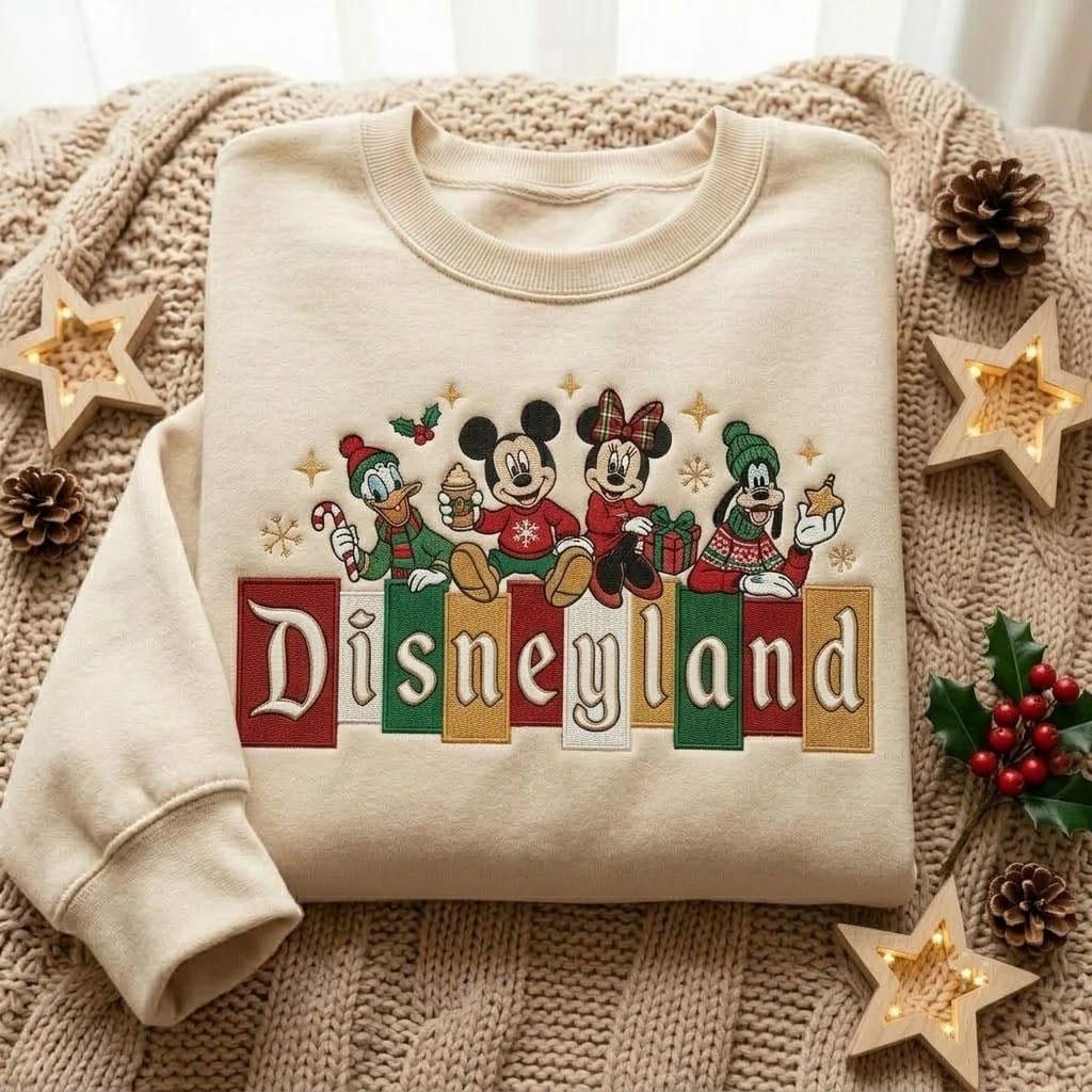 Embroidered Disney Christmas Sweatshirt with Mickey and Friends – Magical Disneyland Holiday Park Vacation Crewneck Shirt - photo 5