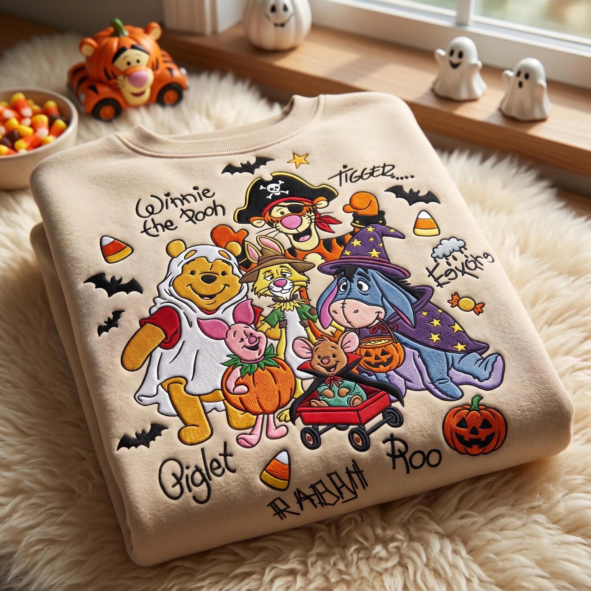 Embroidered Pooh and Friends Halloween Costume Sweatshirt – Disney Spooky Season WDW Halloween Tee and Shirt for Park Days