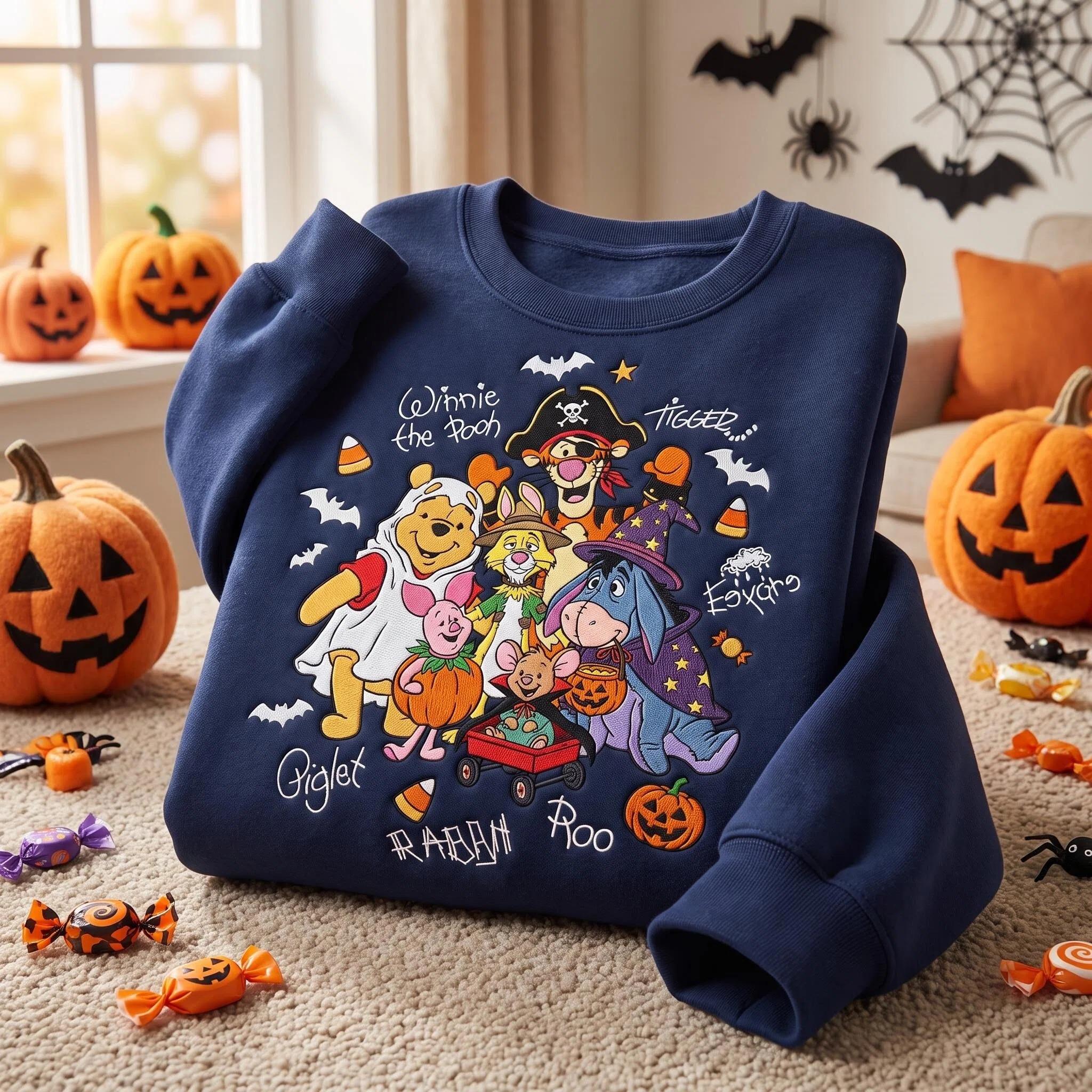 Embroidered Pooh and Friends Halloween Costume Sweatshirt – Disney Spooky Season WDW Halloween Tee and Shirt for Park Days - photo 3