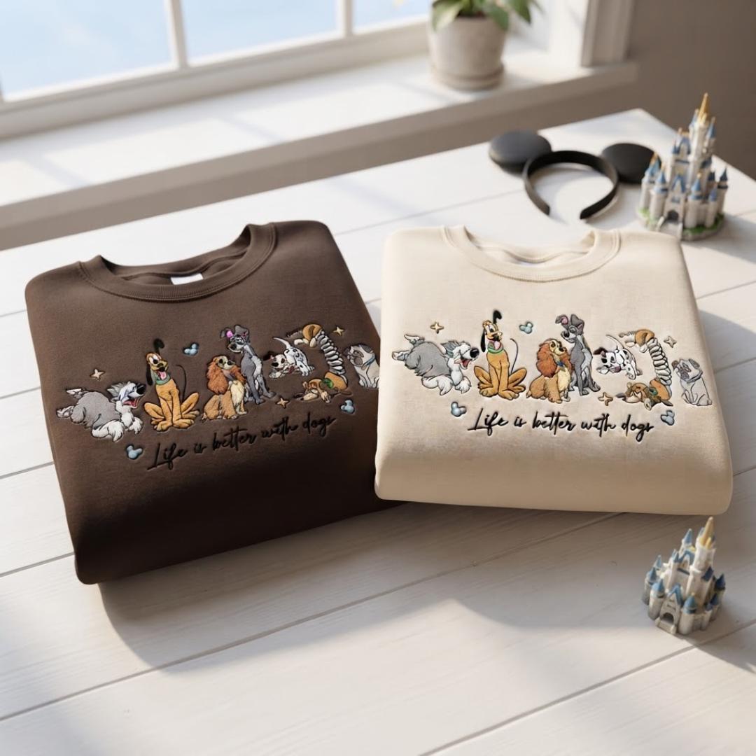 Embroidered Life Is Better With Dogs T-Shirt Sweatshirt or Hoodie – Disney Dogs WDW Disneyland Shirt for Dog Lovers - photo 4