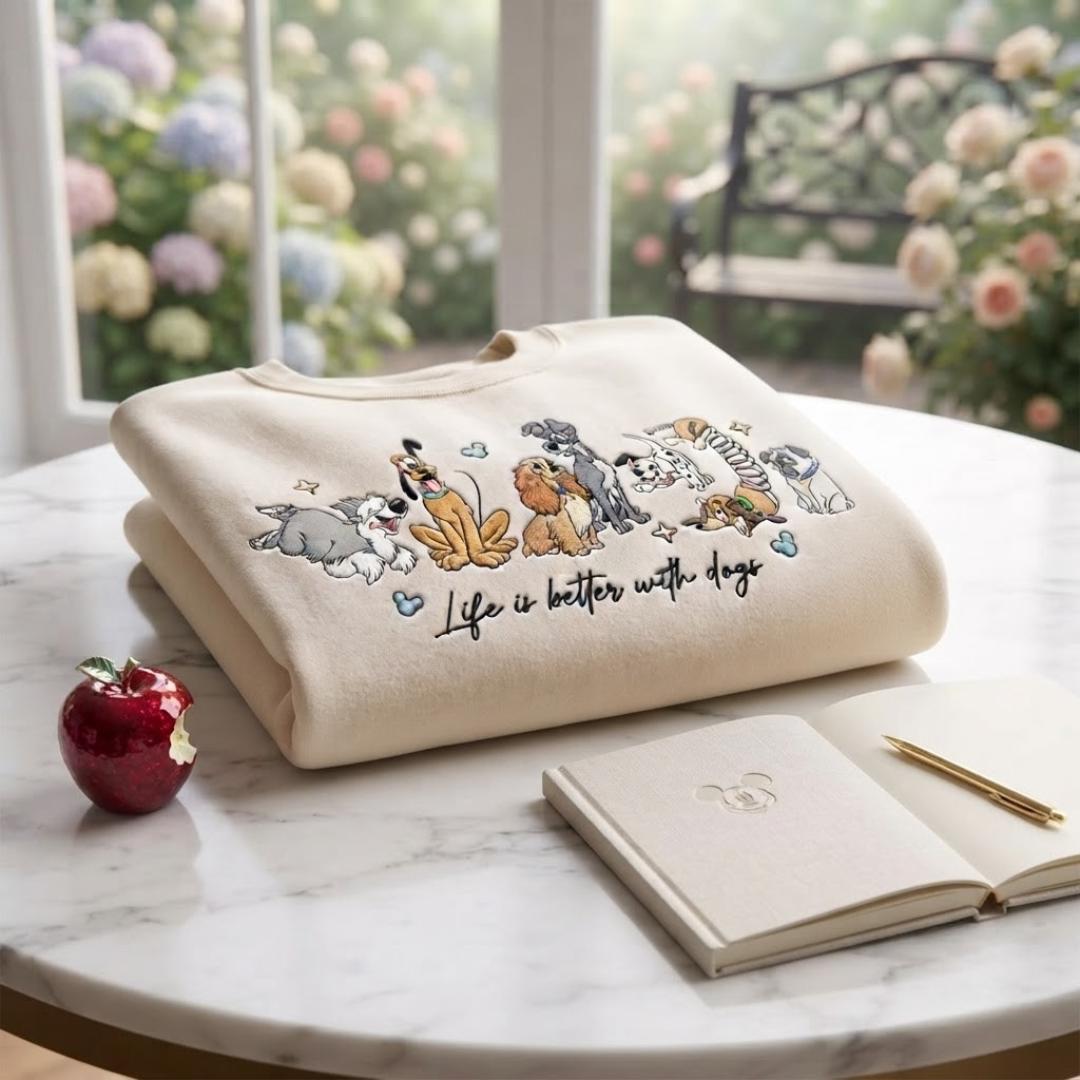 Embroidered Life Is Better With Dogs T-Shirt Sweatshirt or Hoodie – Disney Dogs WDW Disneyland Shirt for Dog Lovers - photo 5