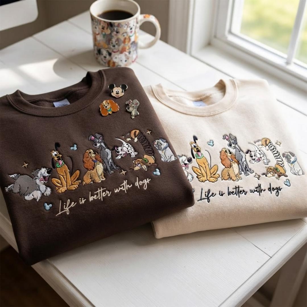 Embroidered Life Is Better With Dogs T-Shirt Sweatshirt or Hoodie – Disney Dogs WDW Disneyland Shirt for Dog Lovers - photo 6