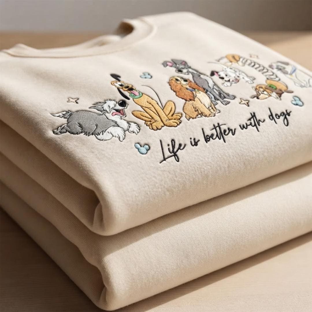 Embroidered Life Is Better With Dogs T-Shirt Sweatshirt or Hoodie – Disney Dogs WDW Disneyland Shirt for Dog Lovers - photo 7
