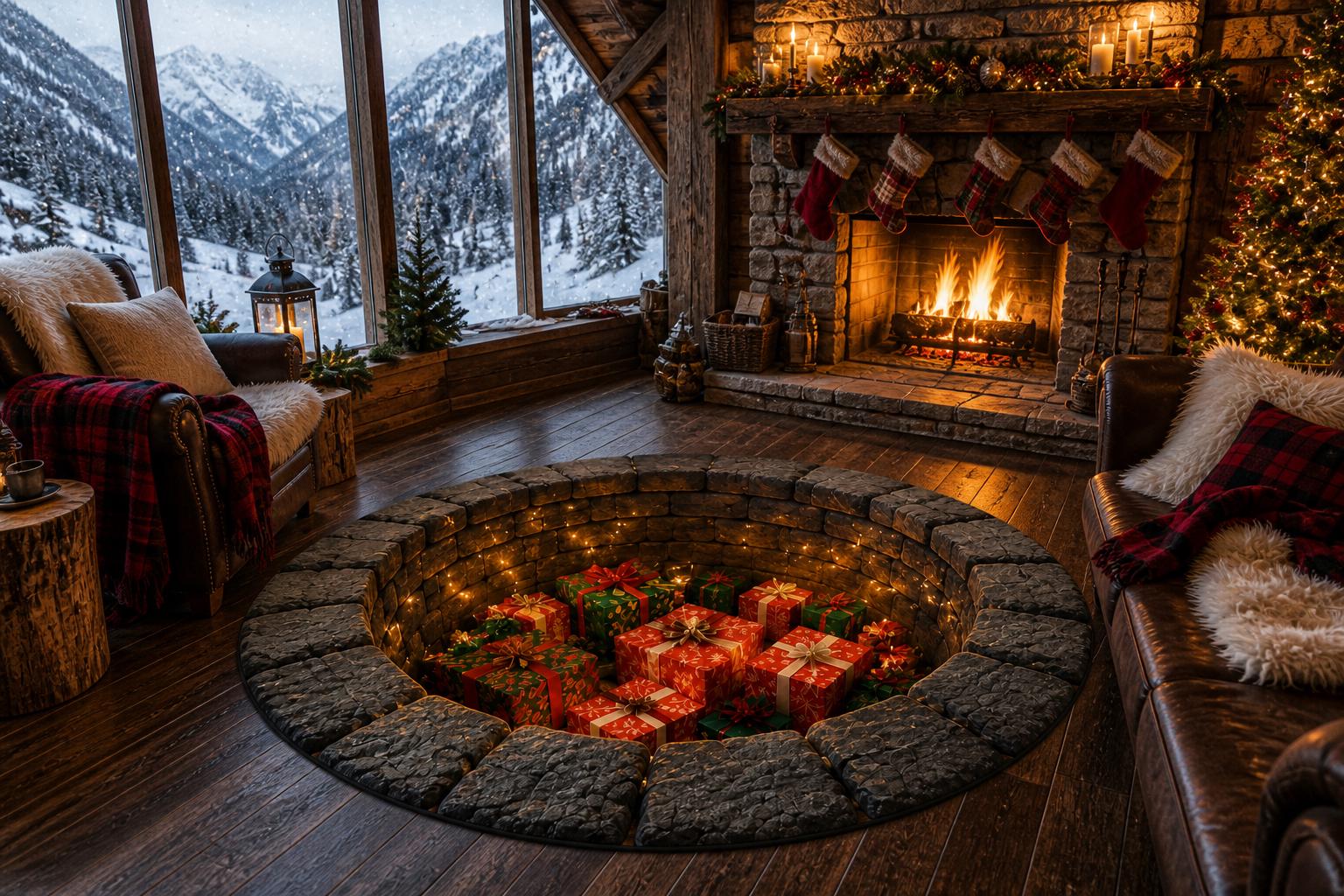 Christmas Round Rug with 3D Present Pile Area Rug, Holiday Fireplace Decor, Christmas Room Carpet, Winter Floor Decor, and Cozy Christmas Gift