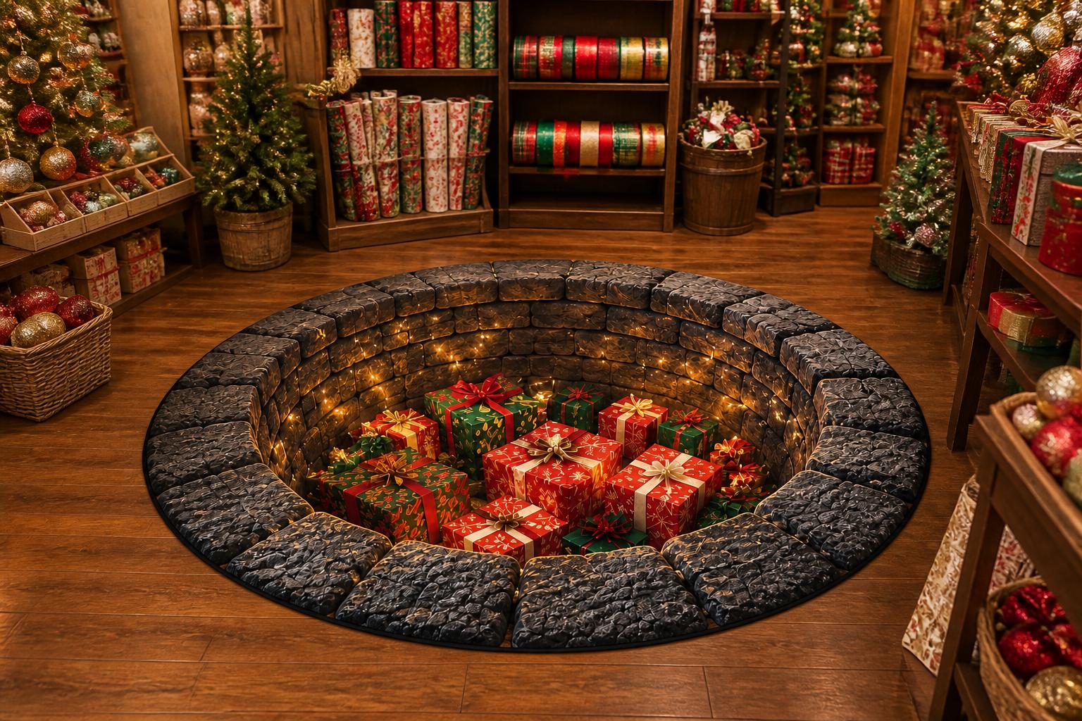 Christmas Round Rug with 3D Present Pile Area Rug, Holiday Fireplace Decor, Christmas Room Carpet, Winter Floor Decor, and Cozy Christmas Gift - photo 2