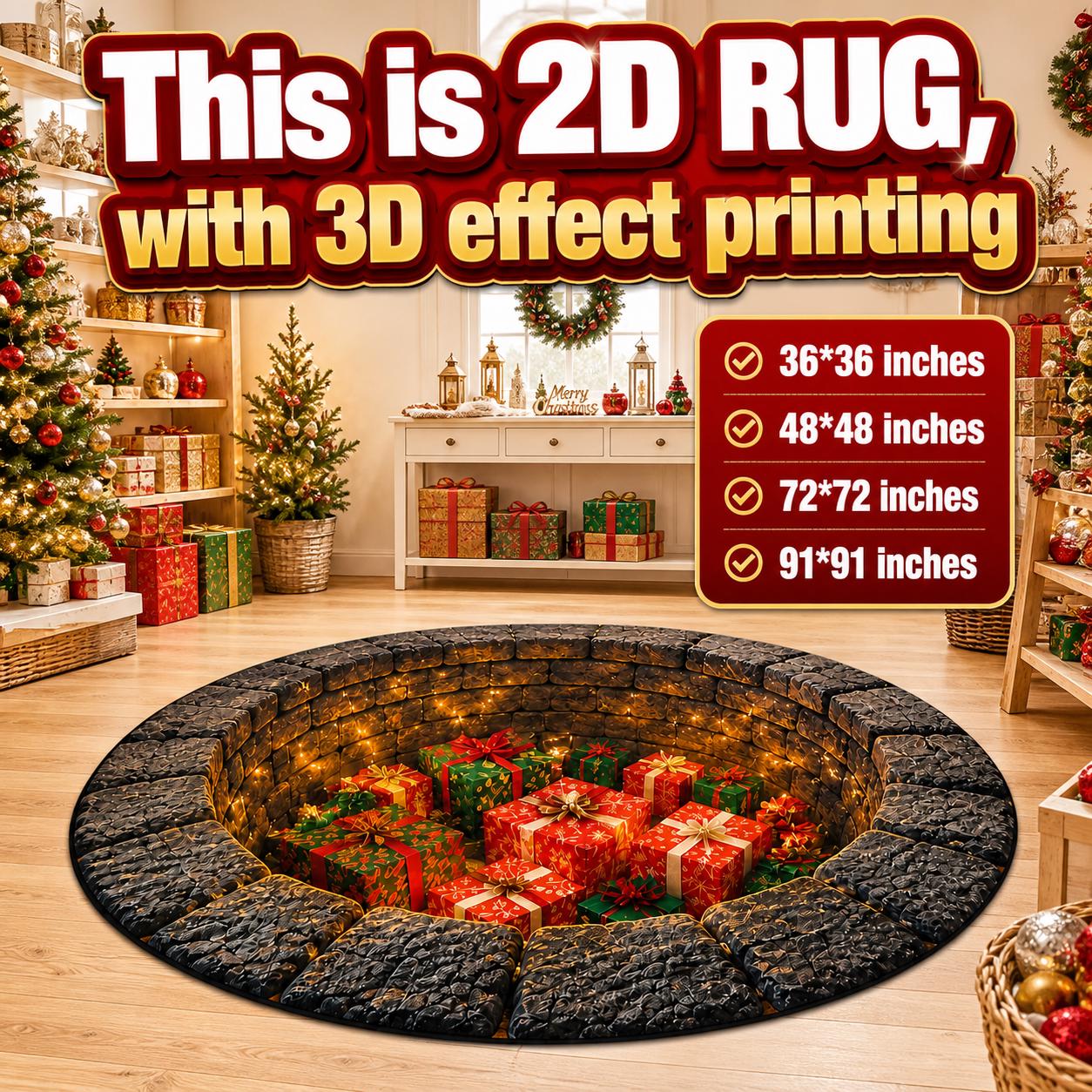 Christmas Round Rug with 3D Present Pile Area Rug, Holiday Fireplace Decor, Christmas Room Carpet, Winter Floor Decor, and Cozy Christmas Gift - photo 4