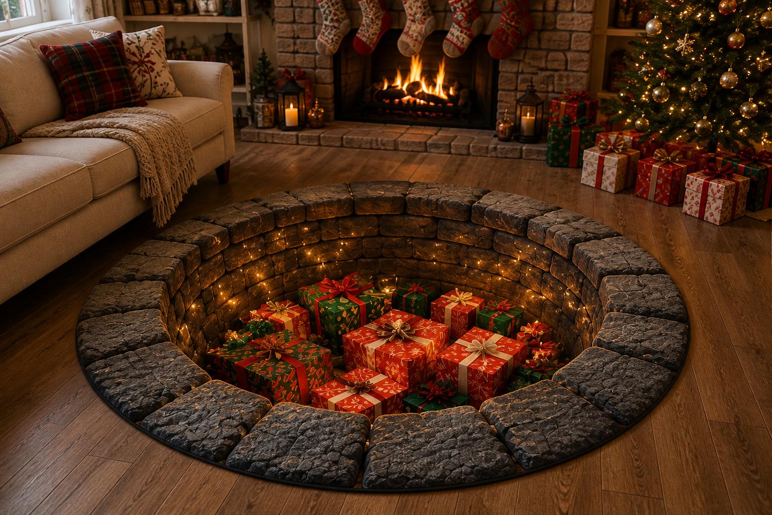 Christmas Round Rug with 3D Present Pile Area Rug, Holiday Fireplace Decor, Christmas Room Carpet, Winter Floor Decor, and Cozy Christmas Gift - photo 5