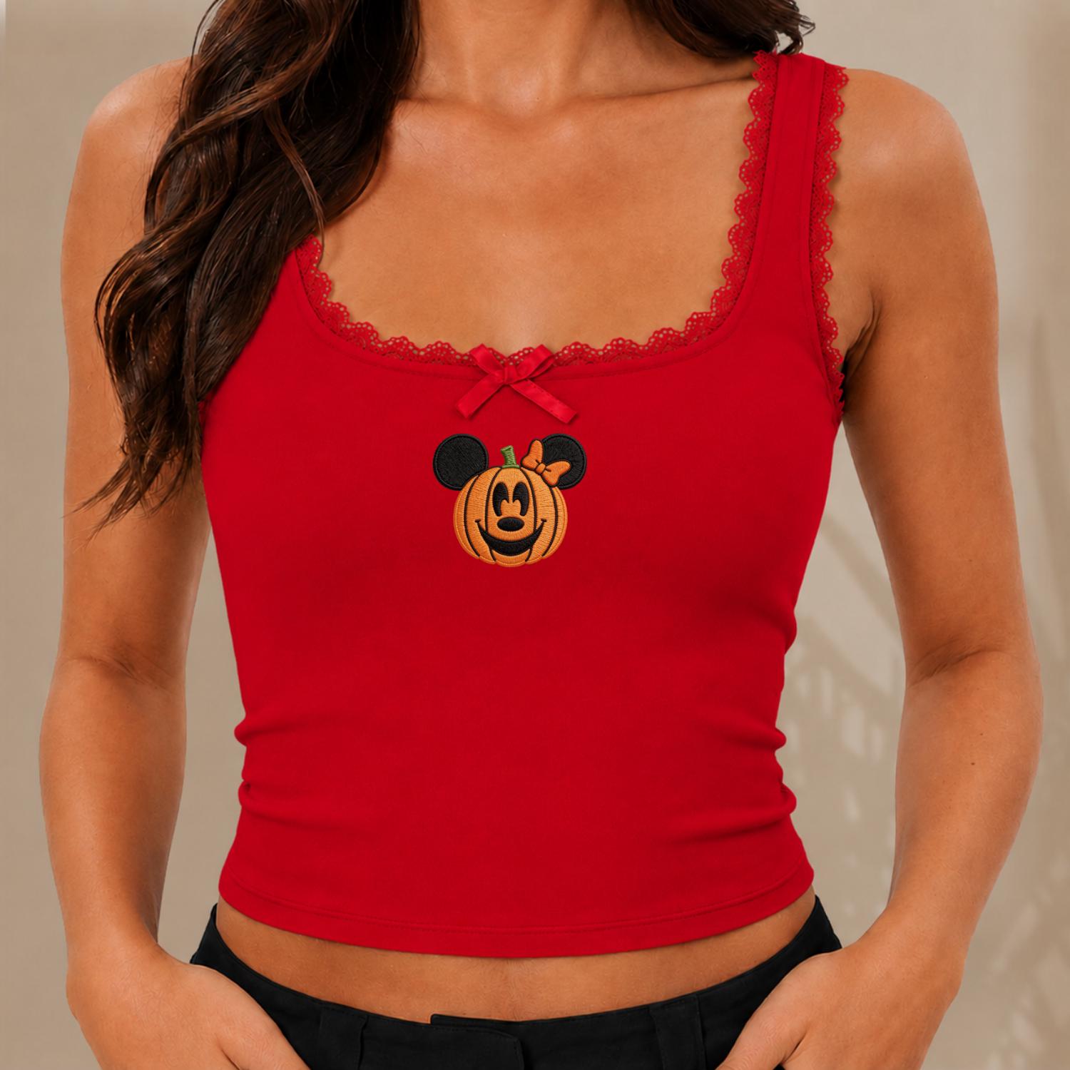 Embroidered Minnie Mouse Pumpkin Tank Top and Cute Fall Crop Top – Disney Halloween Shirt Disneyland Park Outfit Gift for Her - photo 7