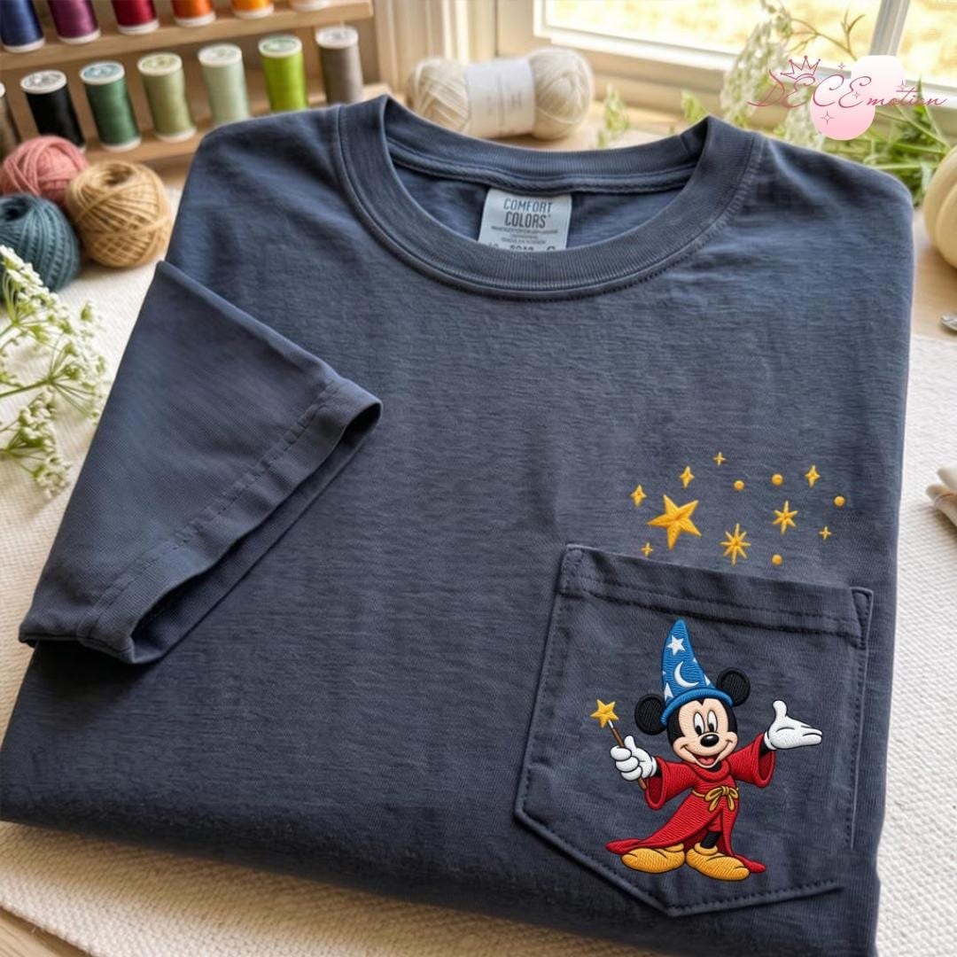 Embroidered Disney Fantasia Sorcerer Mickey Wizard Comfort Colors Pocket Shirt – Fantasmic Some Imagination Huh Trip Tee - photo 2