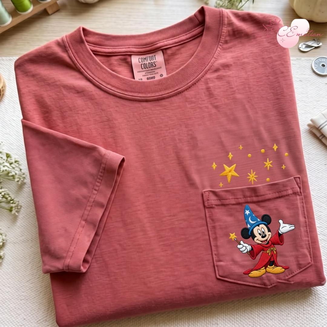 Embroidered Disney Fantasia Sorcerer Mickey Wizard Comfort Colors Pocket Shirt – Fantasmic Some Imagination Huh Trip Tee - photo 3