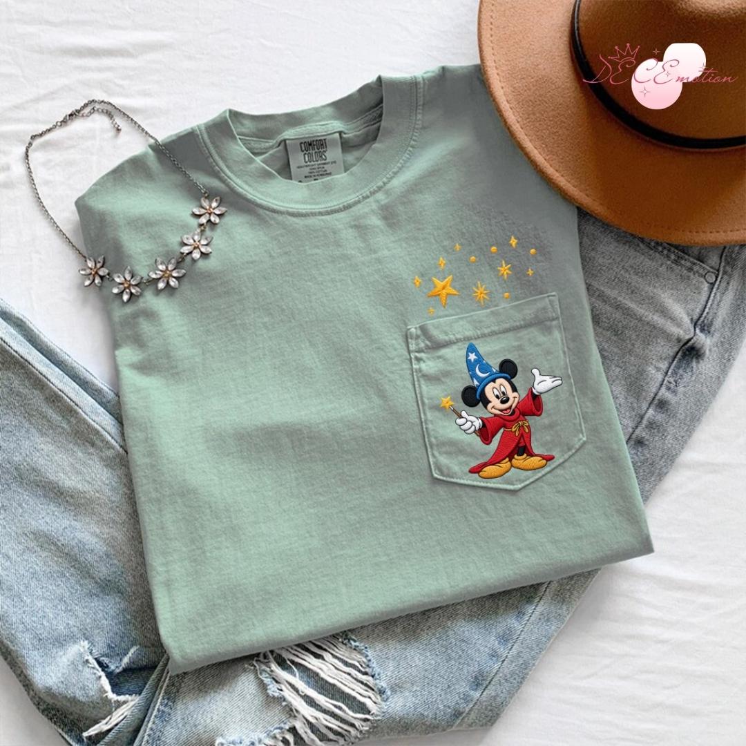 Embroidered Disney Fantasia Sorcerer Mickey Wizard Comfort Colors Pocket Shirt – Fantasmic Some Imagination Huh Trip Tee - photo 4