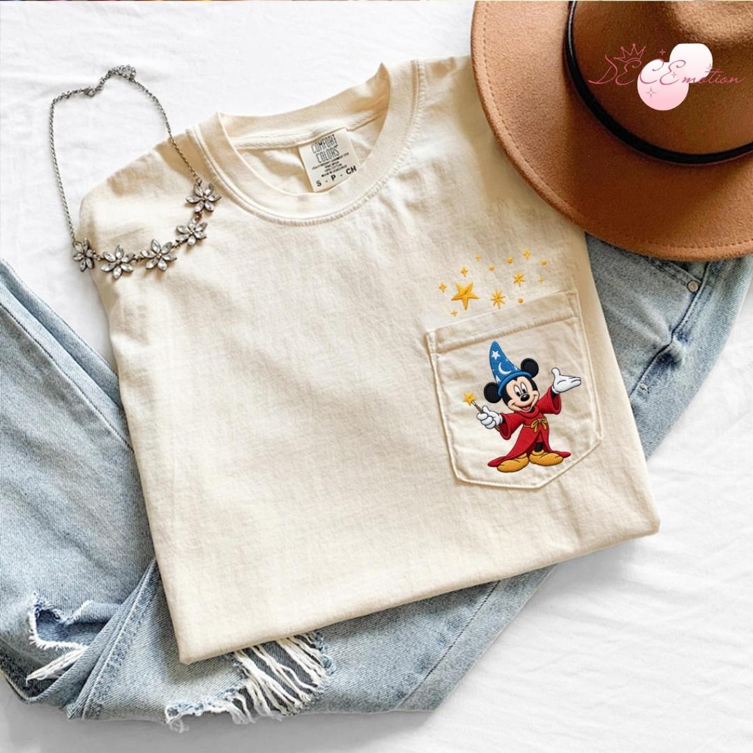 Embroidered Disney Fantasia Sorcerer Mickey Wizard Comfort Colors Pocket Shirt – Fantasmic Some Imagination Huh Trip Tee - photo 5