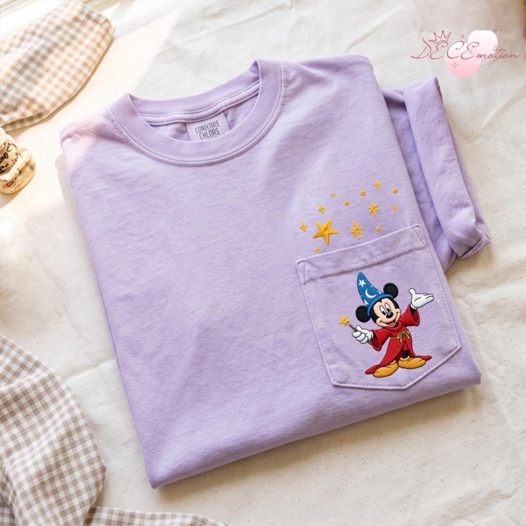 Embroidered Disney Fantasia Sorcerer Mickey Wizard Comfort Colors Pocket Shirt – Fantasmic Some Imagination Huh Trip Tee - photo 6