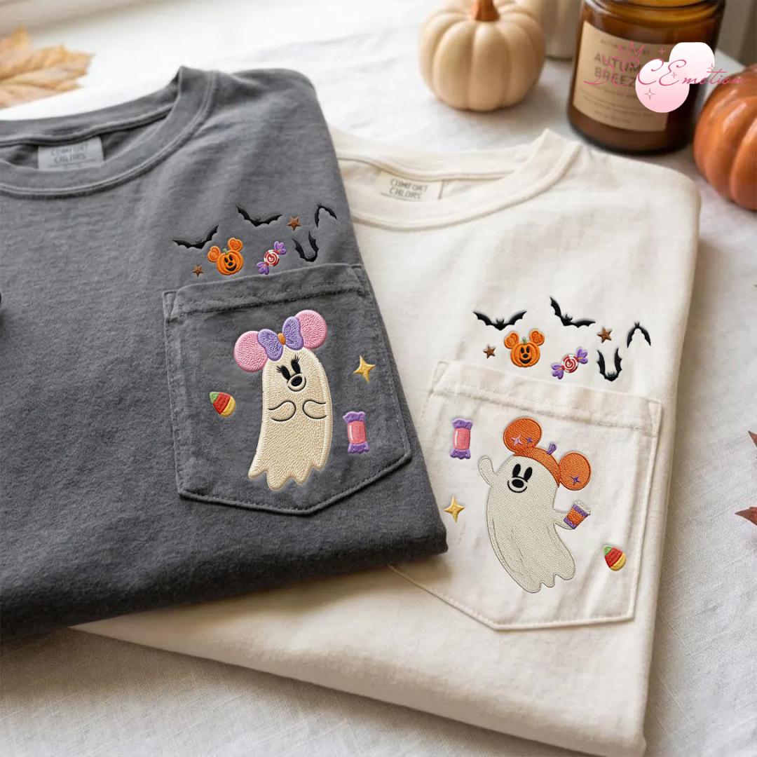 Embroidered Disney Halloween Comfort Colors Pocket Shirt for Mickey's Not So Scary Party – Mickey Minnie Ghost Pumpkin Trip - photo 2