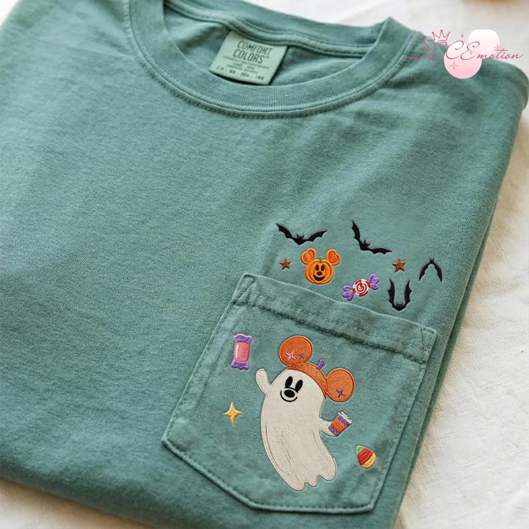 Embroidered Disney Halloween Comfort Colors Pocket Shirt for Mickey's Not So Scary Party – Mickey Minnie Ghost Pumpkin Trip - photo 3