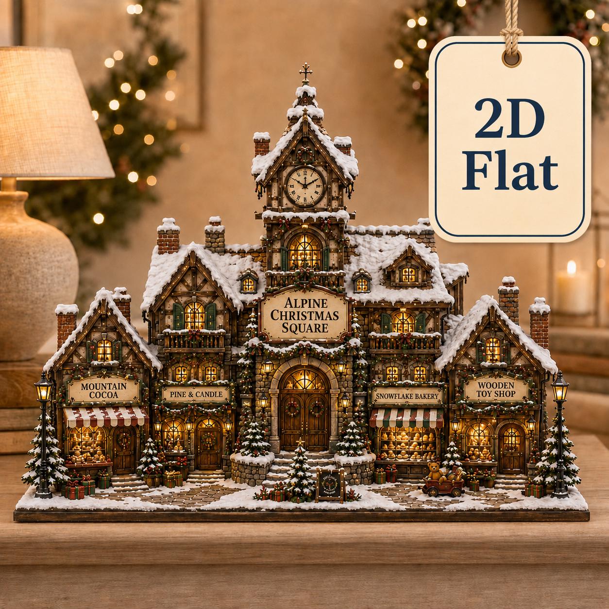 Christmas Market Village Wooden Block with Mistletoe Market Holiday Shelf Sitter, Bakery Toy Shop Decor, and Cozy Winter Mantel Gift for Home - photo 3