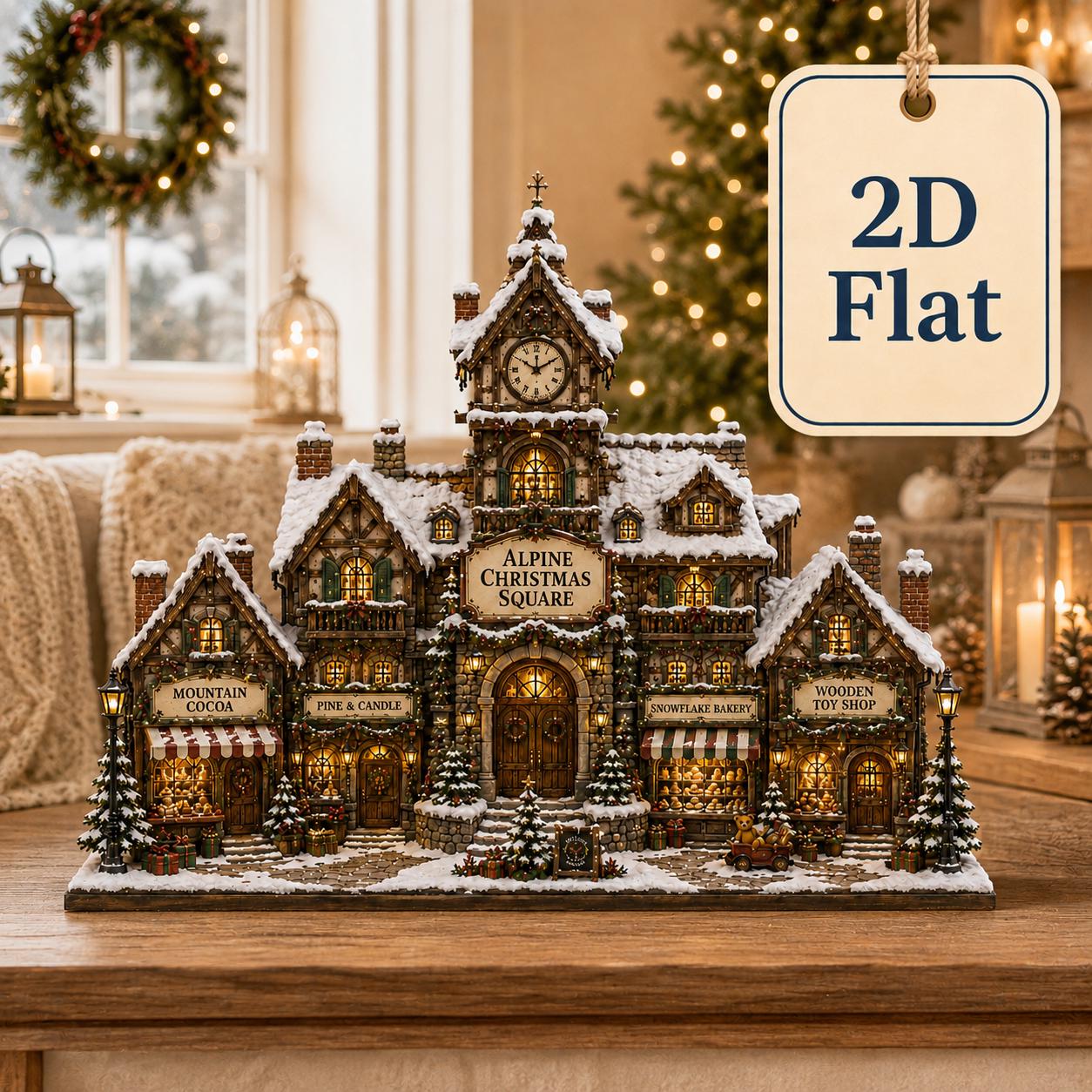 Christmas Market Village Wooden Block with Mistletoe Market Holiday Shelf Sitter, Bakery Toy Shop Decor, and Cozy Winter Mantel Gift for Home - photo 4