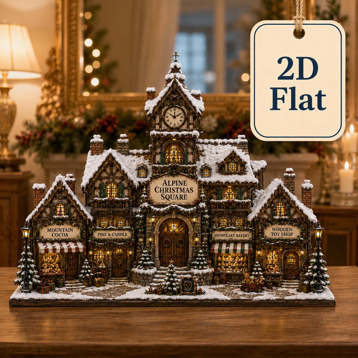 Christmas Market Village Wooden Block with Mistletoe Market Holiday Shelf Sitter, Bakery Toy Shop Decor, and Cozy Winter Mantel Gift for Home - photo 5