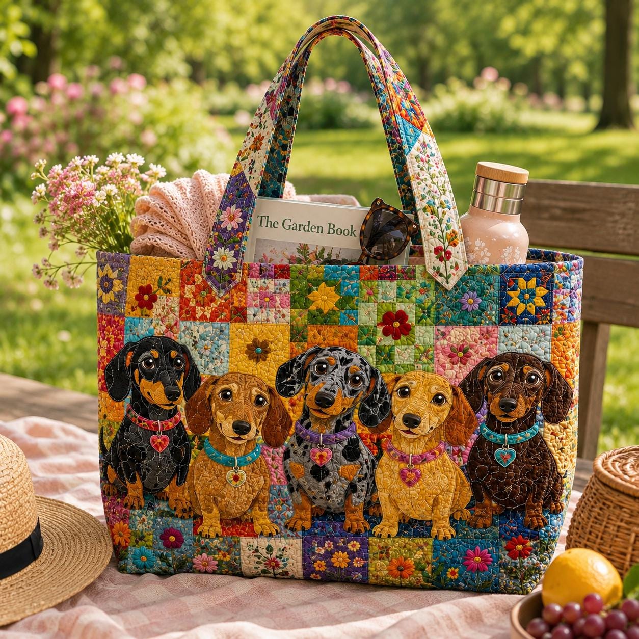 Cute Floral Patchwork Dachshund Quilted Tote Bag – Sausage Dog Shoulder Bag for Dog Mom and Doxie Lover Gift - photo 2