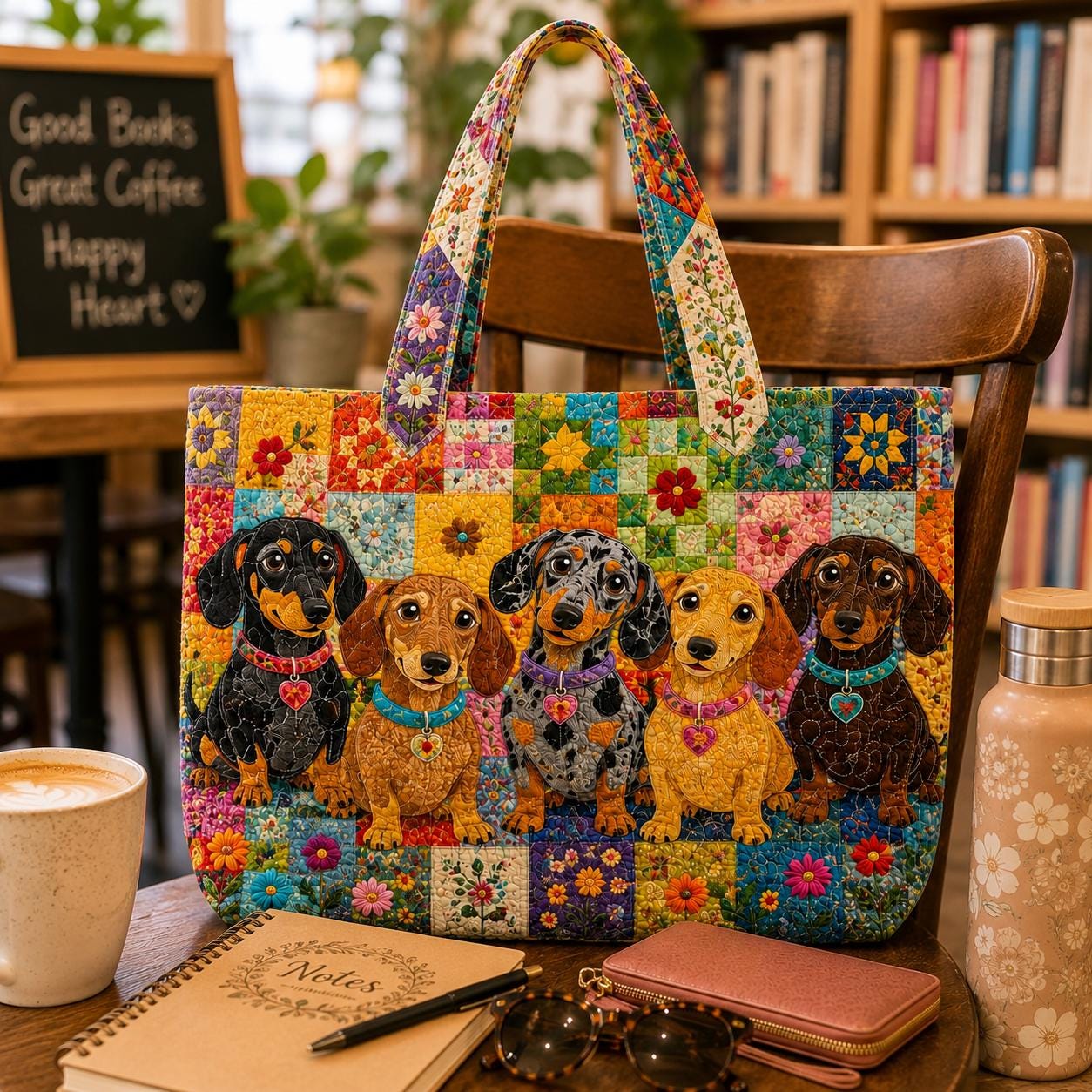 Cute Floral Patchwork Dachshund Quilted Tote Bag – Sausage Dog Shoulder Bag for Dog Mom and Doxie Lover Gift - photo 4