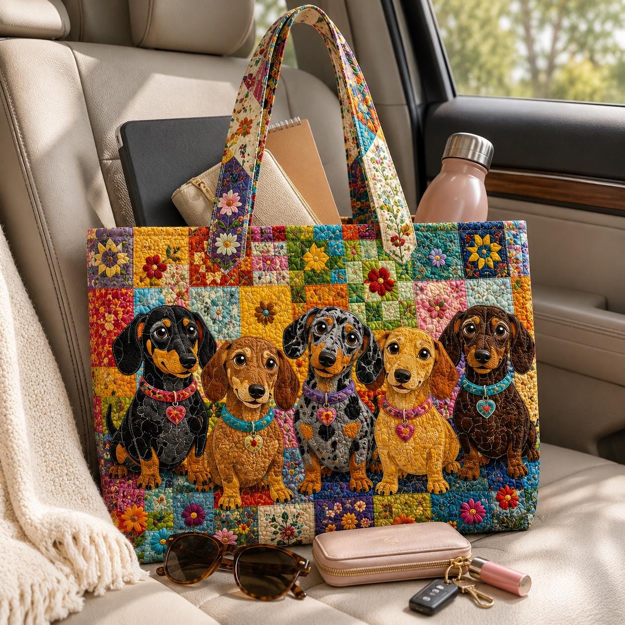 Cute Floral Patchwork Dachshund Quilted Tote Bag – Sausage Dog Shoulder Bag for Dog Mom and Doxie Lover Gift - photo 5
