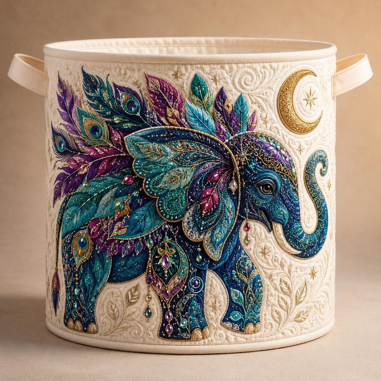 Celestial Elephant Quilt Style Laundry Basket and Hamper with Boho Moon and Stars – Mystical Bohemian Home Decor Storage - photo 7
