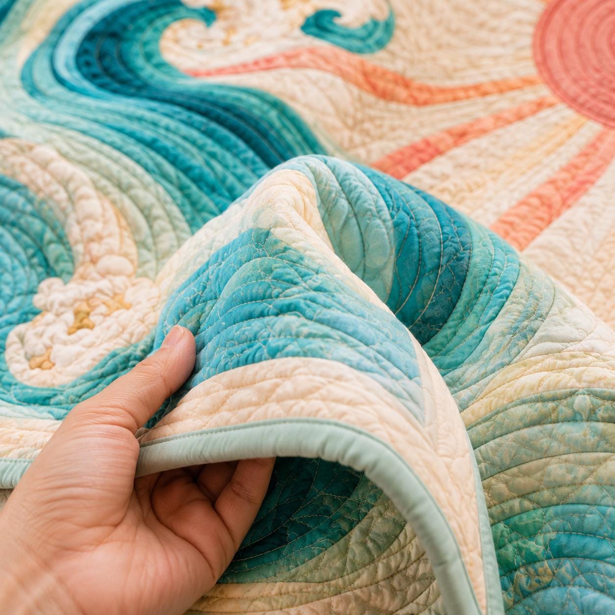 Sun Ocean Wave Coastal Beach Throw Quilt Blanket – Summer Sea Bedding and Beach House Decor Gift for Ocean Lovers - photo 7