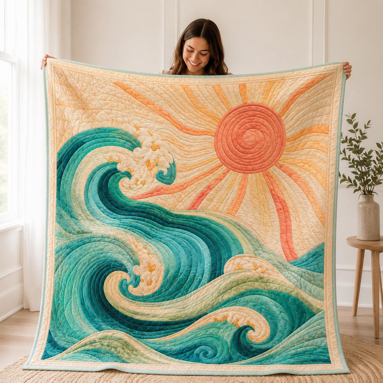 Sun Ocean Wave Coastal Beach Throw Quilt Blanket – Summer Sea Bedding and Beach House Decor Gift for Ocean Lovers - photo 10