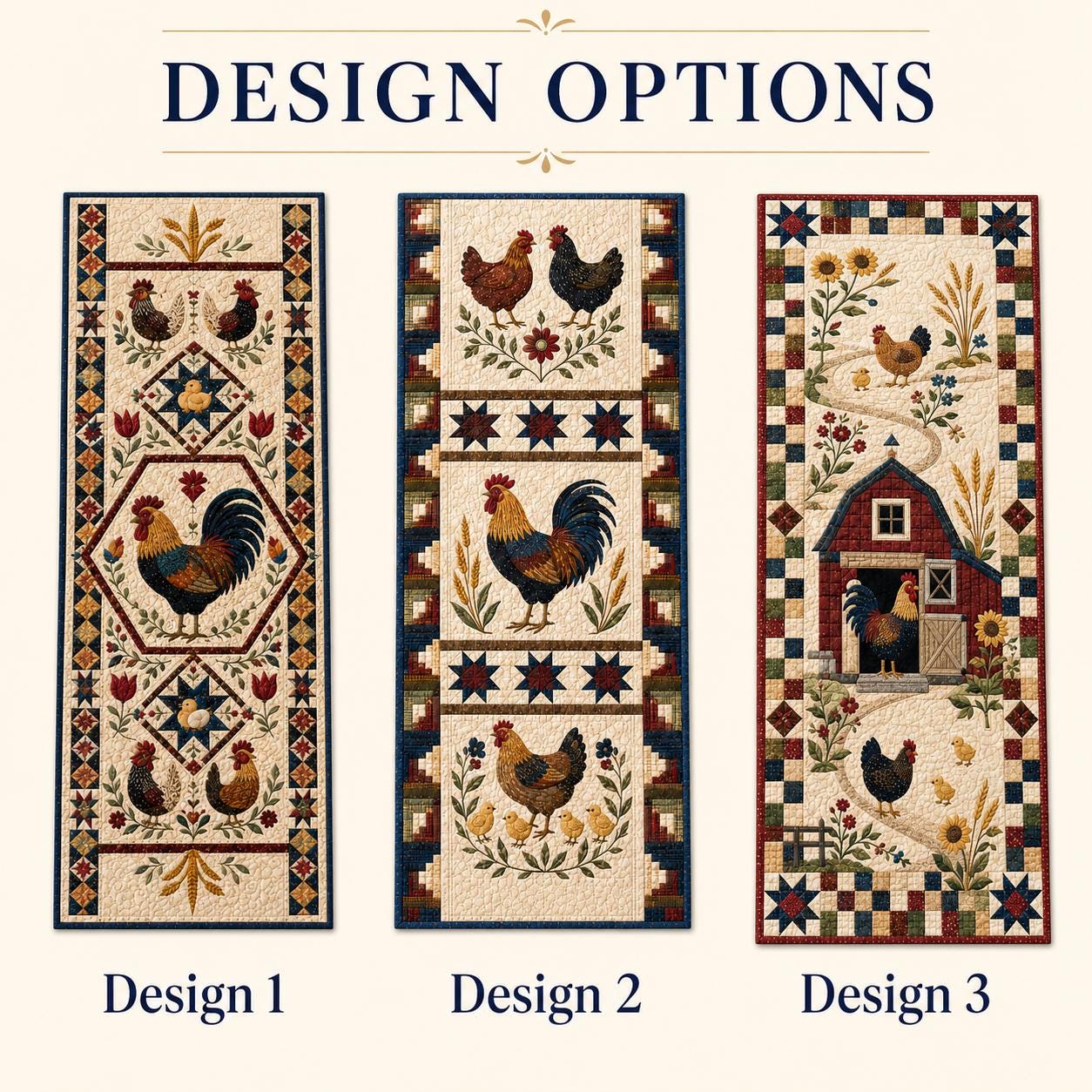 Rooster and Chicken Farmhouse Quilted Table Runner – Barnyard Country Kitchen Decor and Gift for Chicken Lovers - photo 3