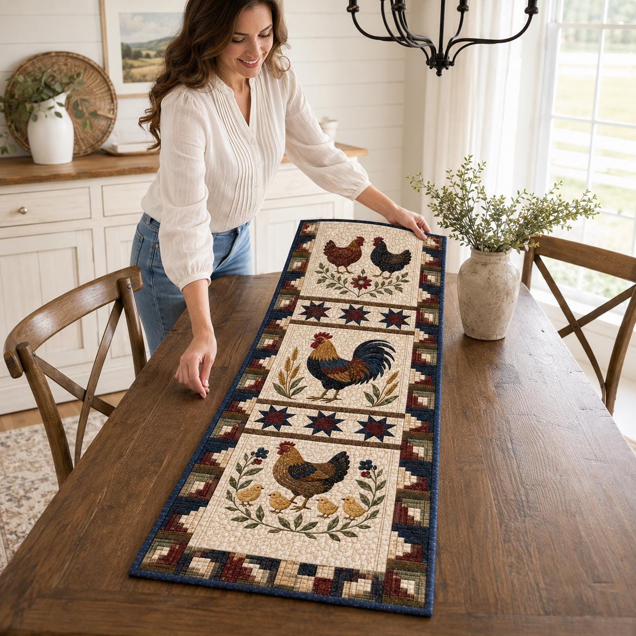 Rooster and Chicken Farmhouse Quilted Table Runner – Barnyard Country Kitchen Decor and Gift for Chicken Lovers - photo 8