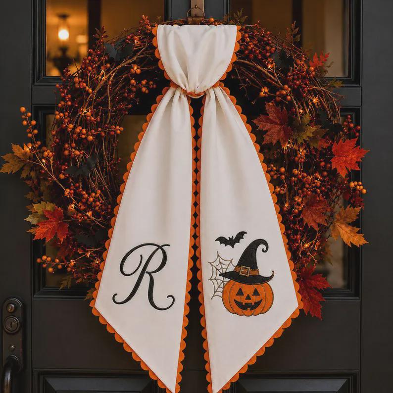 Custom All-Season Monogram Bow Wreath Sash Bundle for Choose 4 or 8 Set with Personalized Little Girl Gingerbread Floral Decor - photo 9