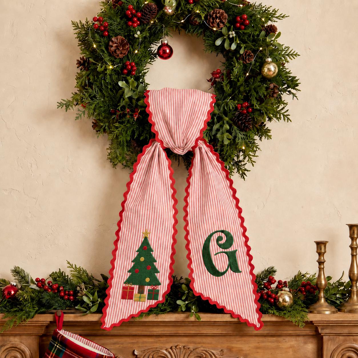 Custom All-Season Monogram Bow Wreath Sash Bundle for Choose 4 or 8 Set with Personalized Little Girl Gingerbread Floral Decor - photo 12
