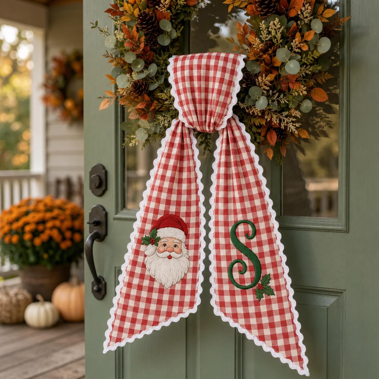 Custom All-Season Monogram Bow Wreath Sash Bundle for Choose 4 or 8 Set with Personalized USA Baby Halloween Christmas Door Decor - photo 2