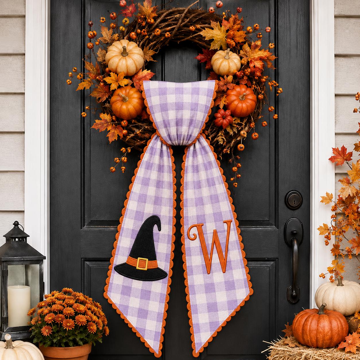 Custom All-Season Monogram Bow Wreath Sash Bundle for Choose 4 or 8 Set with Personalized USA Baby Halloween Christmas Door Decor - photo 7
