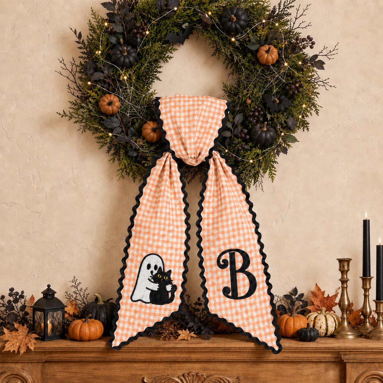 Custom All-Season Monogram Bow Wreath Sash Bundle for Choose 4 or 8 Set with Personalized USA Baby Halloween Christmas Door Decor - photo 8