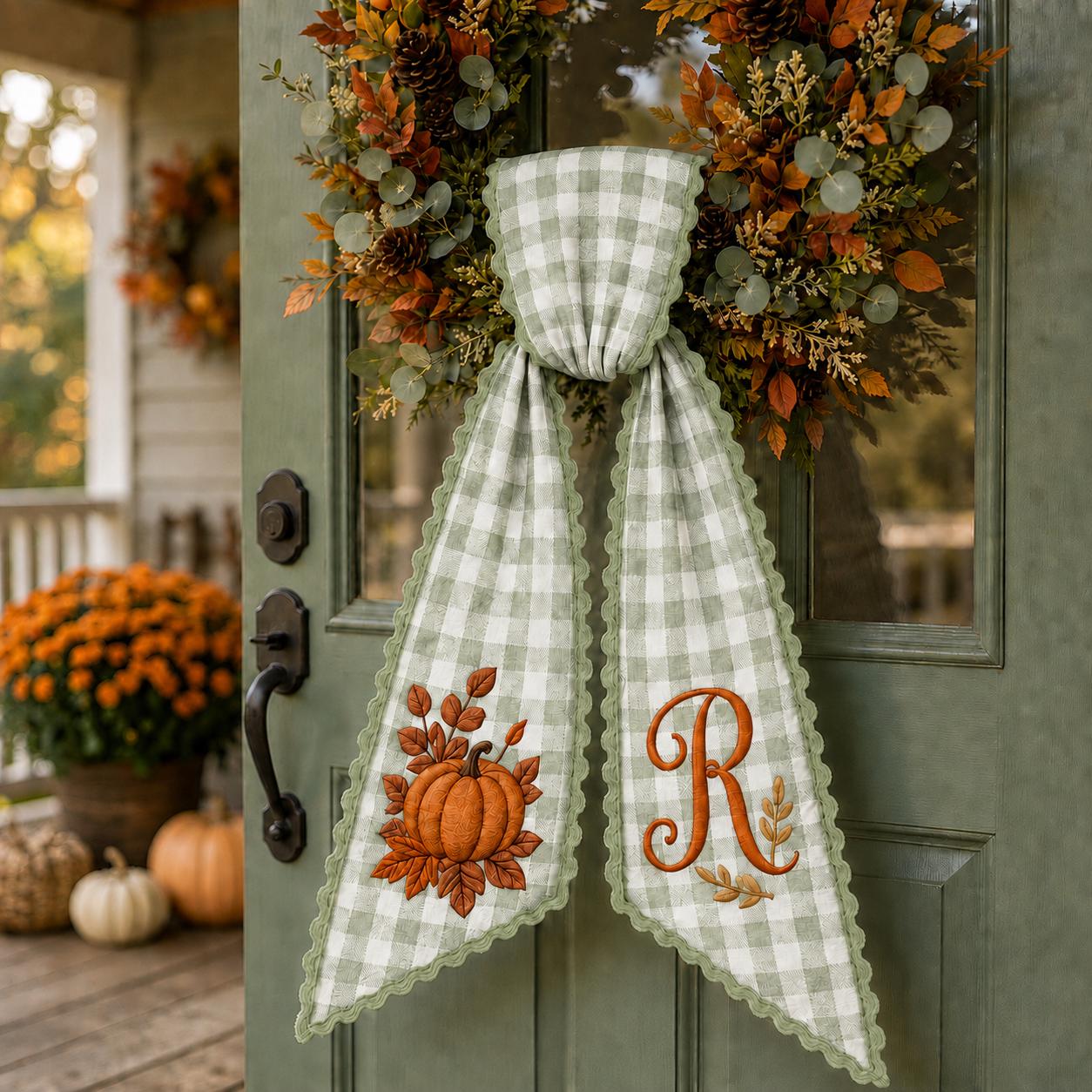 Custom All-Season Monogram Bow Wreath Sash Bundle for Choose 4 or 8 Set with Personalized USA Baby Halloween Christmas Door Decor - photo 9