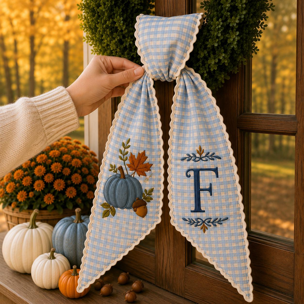 Custom All-Season Monogram Bow Wreath Sash Bundle for Choose 4 or 8 Set with Personalized USA Baby Halloween Christmas Door Decor - photo 11