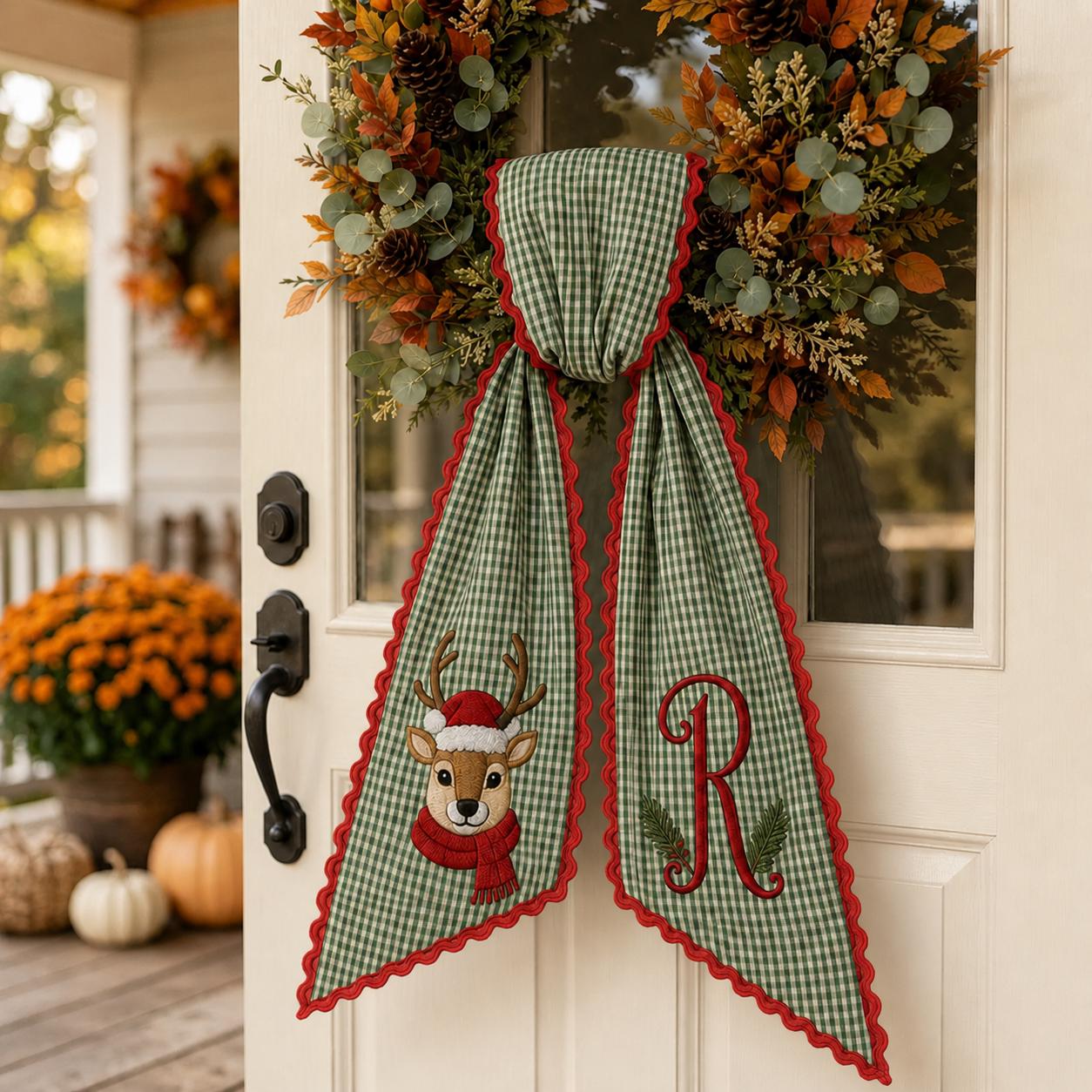 Custom All-Season Monogram Bow Wreath Sash Bundle for Choose 4 or 8 Set with Personalized USA Baby Halloween Christmas Door Decor - photo 12