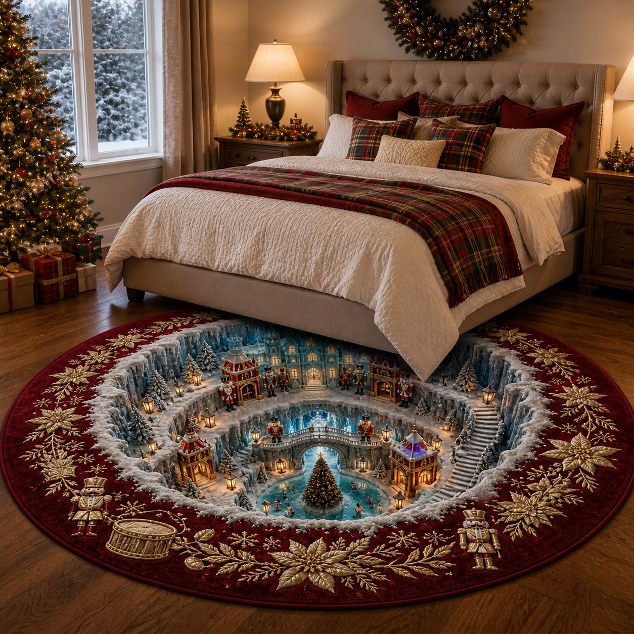 Christmas 3D Round Rug with Winter Wonderland Area Rug, Snowy Village Holiday Carpet, Christmas Room Decor, Winter Home Decor, and Gift for Family - photo 4
