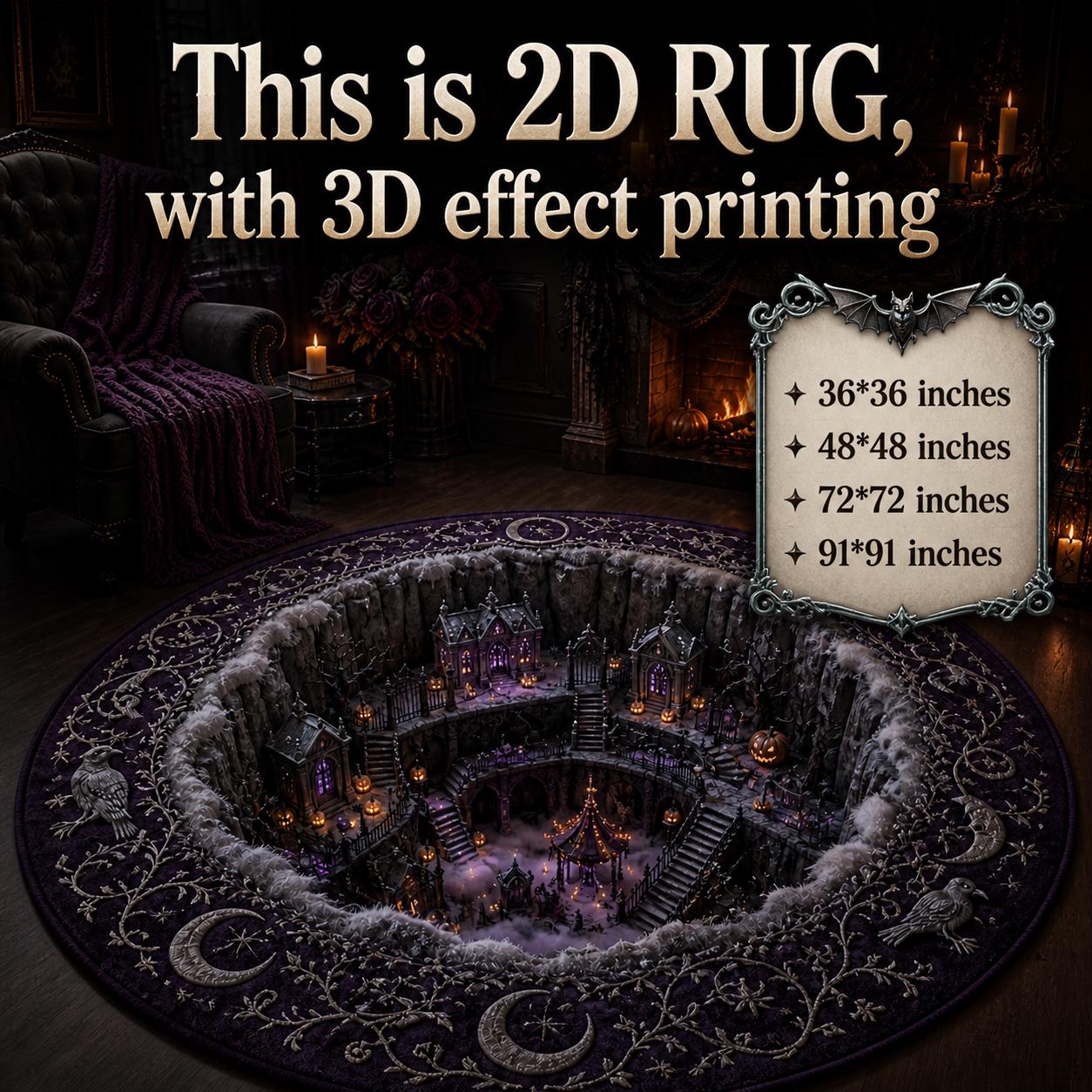 Halloween Haunted House 3D Round Rug with Gothic Village Area Rug, Spooky Haunted Manor Carpet, Dark Cottage Decor, and Halloween Floor Decor - photo 3