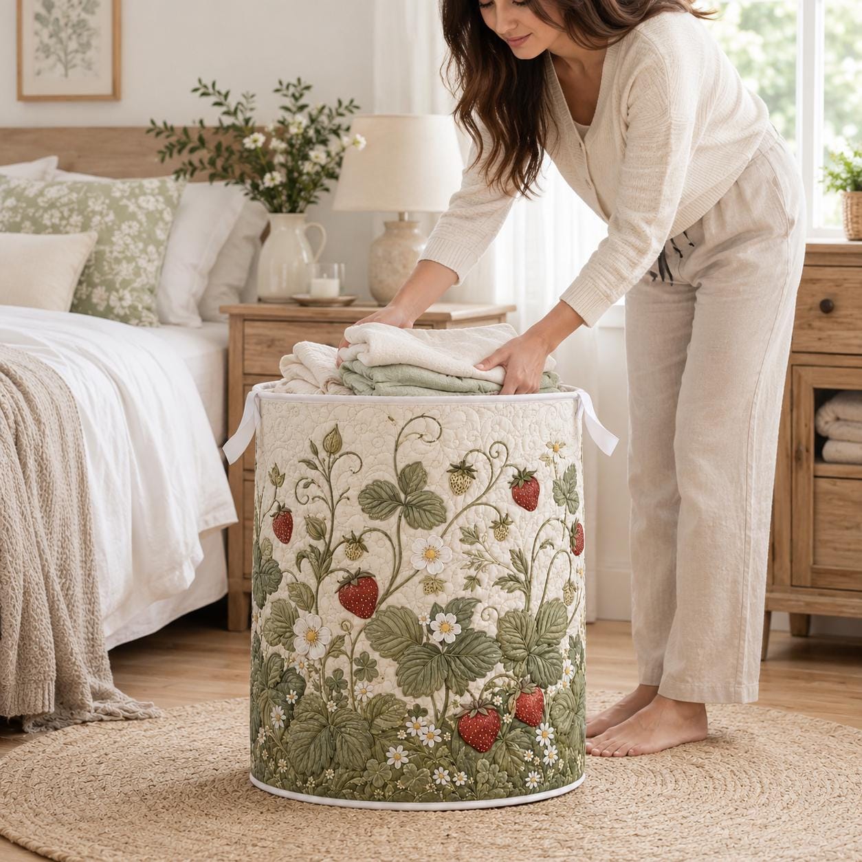 Vintage Strawberry Botanical Quilt Style Laundry Basket and Floral Hamper – Cottagecore Storage Basket for Home Decor - photo 5