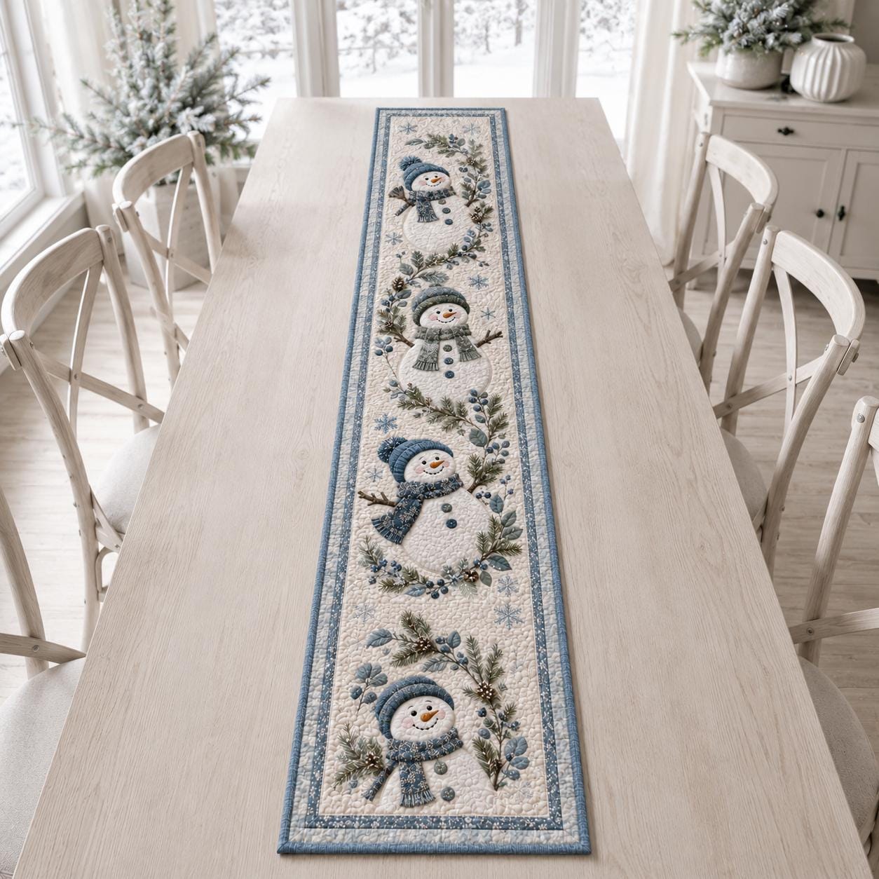 Winter Season Christmas Snowman Quilt Table Runner – Xmas Holiday Home Decor and Warm House Gift - photo 2