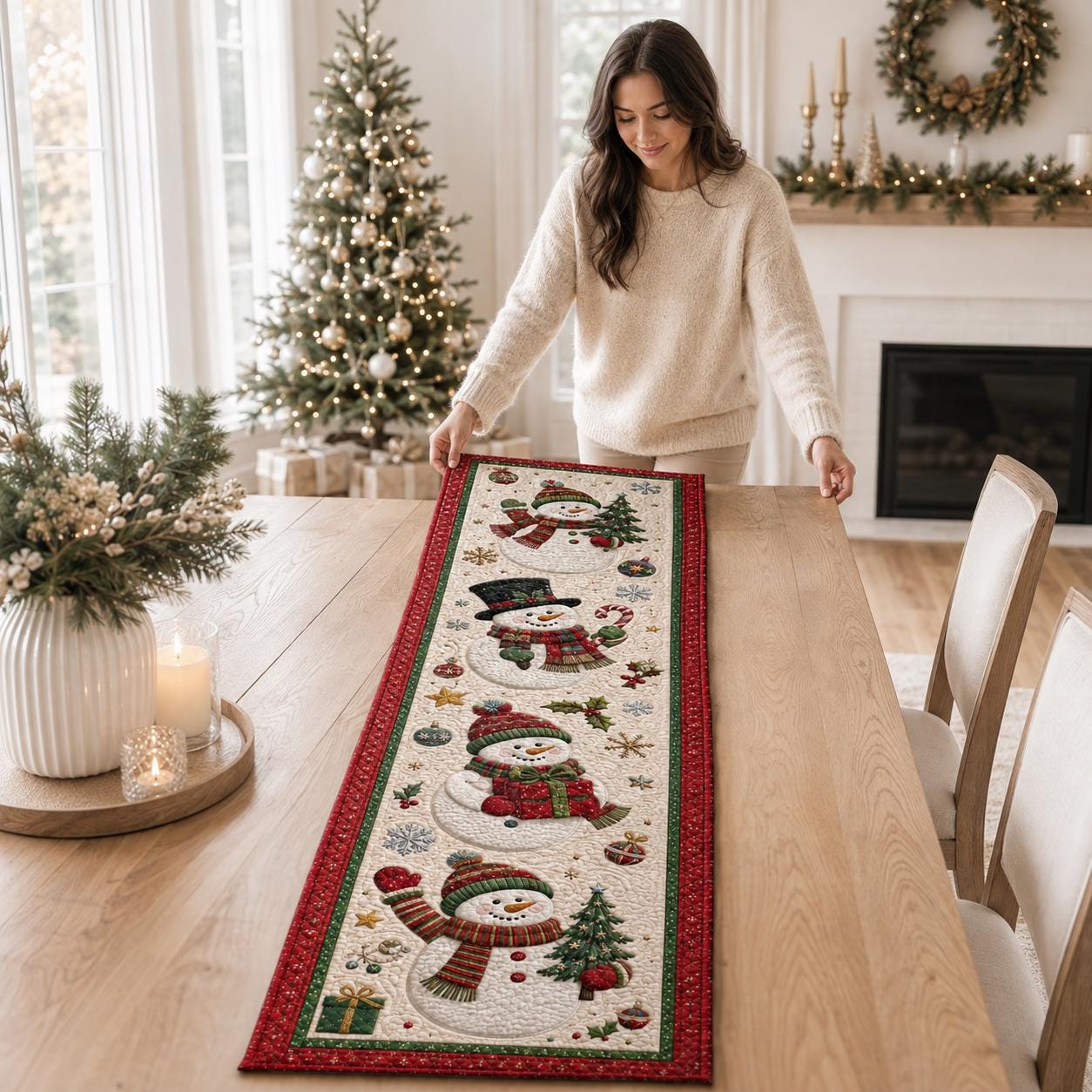Winter Season Christmas Snowman Quilt Table Runner – Xmas Holiday Home Decor and Warm House Gift - photo 3
