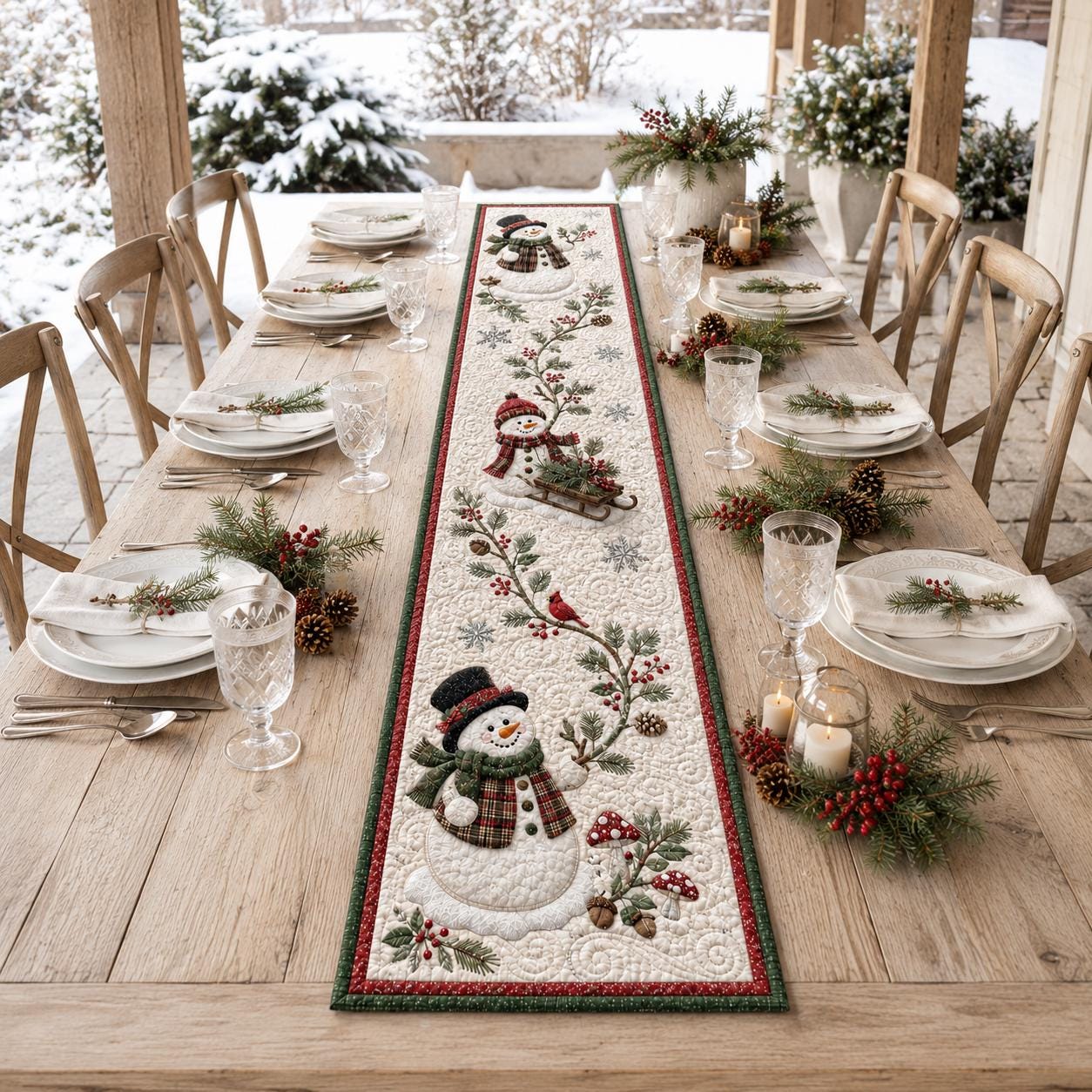 Winter Season Christmas Snowman Quilt Table Runner – Xmas Holiday Home Decor and Warm House Gift - photo 7
