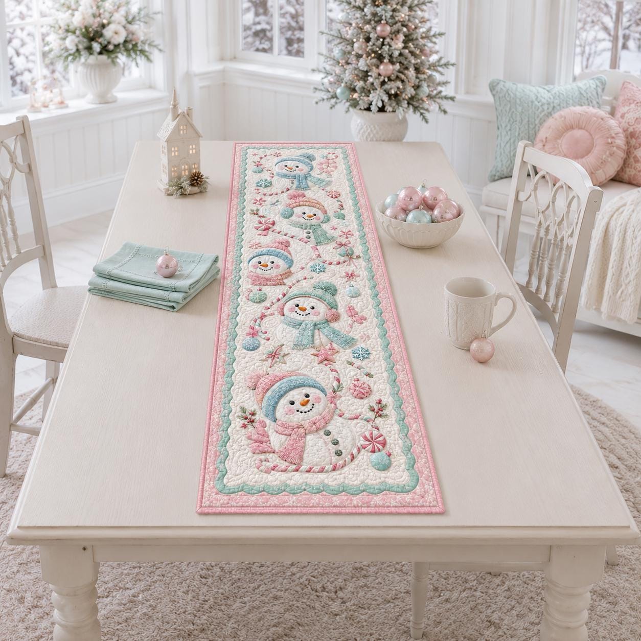 Winter Season Christmas Snowman Quilt Table Runner – Xmas Holiday Home Decor and Warm House Gift - photo 8