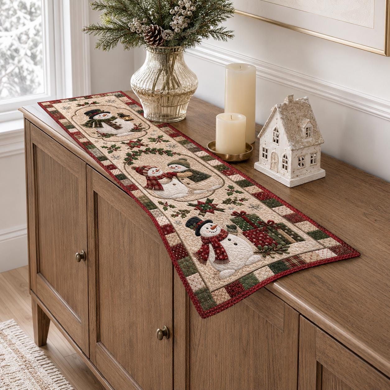 Winter Season Christmas Snowman Quilt Table Runner – Xmas Holiday Home Decor and Warm House Gift - photo 9