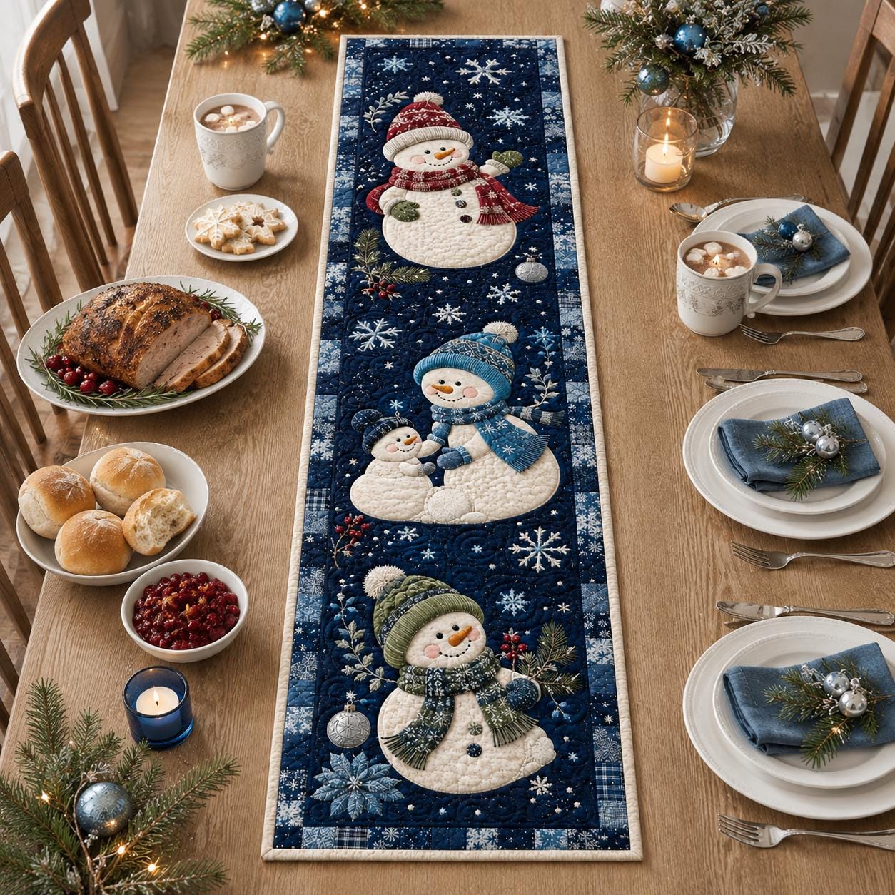 Winter Season Christmas Snowman Quilt Table Runner – Xmas Holiday Home Decor and Warm House Gift - photo 10